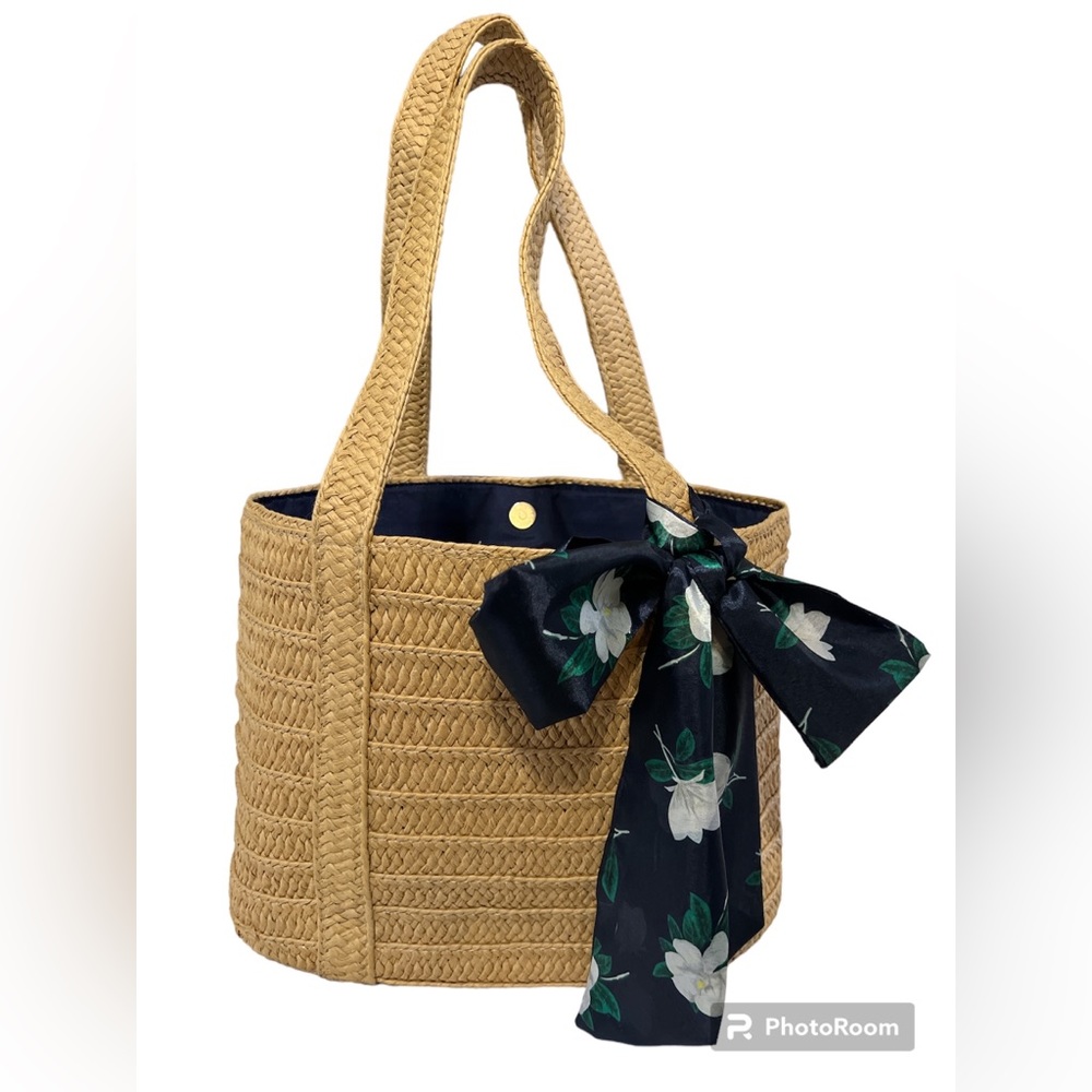 DRAPER JAMES NATURAL STRAW BAG. With bow Summer pool party Beach flirty Romantic - Picture 5 of 15
